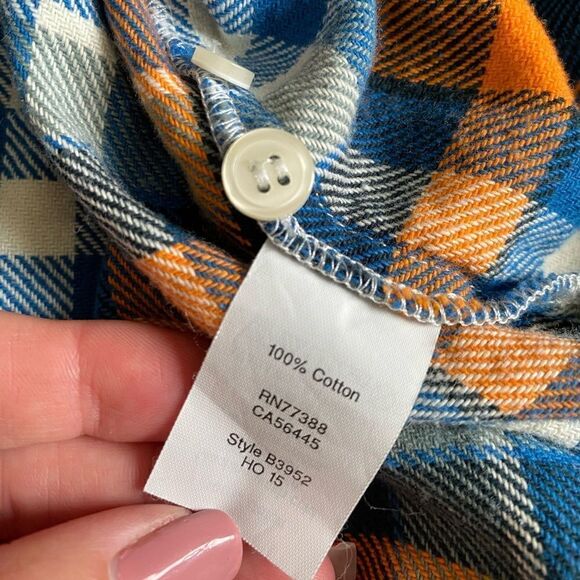 J. Crew Button Down Plaid Flannel Shirt Blue Orange Womens Size Large - Picture 9 of 9